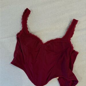 Burgundy Lace Trim Corset Top